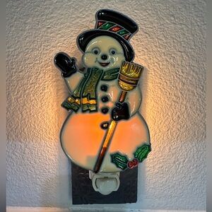 Stained glass style Snowman Holiday nightlight.